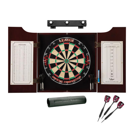 Viper League Sisal Dartboard, Hudson Mahogany Cabinet, Shadow Buster Dartboard Lights & Padded Dart Mat Darts Viper 