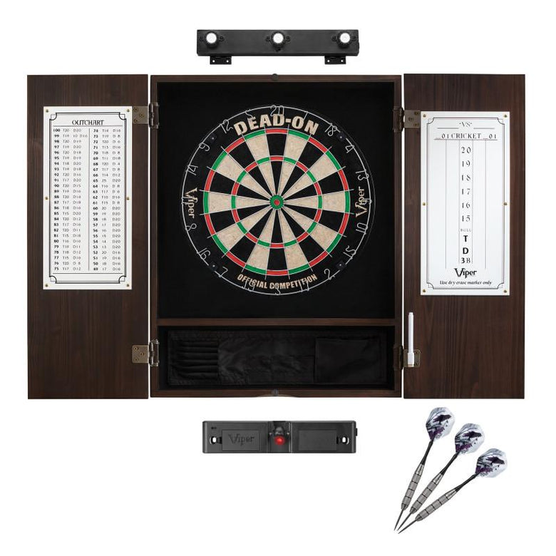 Viper Dead On Sisal Dartboard, Metropolitan Espresso Cabinet, Shadow Buster Dartboard Lights & Laser Throw Line Marker Darts Viper 