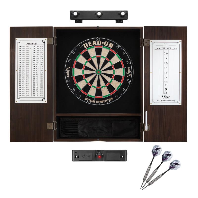 Viper Dead On Sisal Dartboard, Metropolitan Espresso Cabinet, Shadow Buster Dartboard Lights & Laser Throw Line Marker Darts Viper 