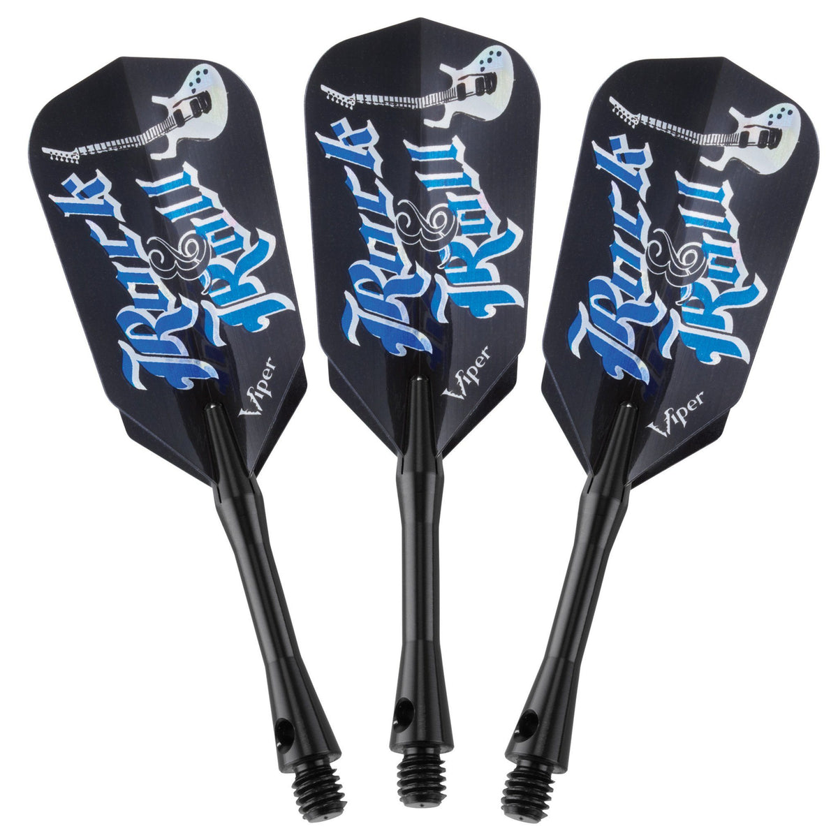 Three black darts with blue guitar graphics and "Viper" text on flights