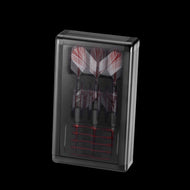Black dart case with clear panel showing three red and white checkered darts inside