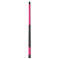 Pink and black billiards cue stick with mesh grip in center