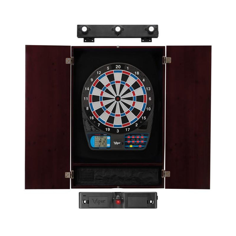 Viper 787 Electronic Dartboard, Metropolitan Mahogany Cabinet, Laser Throw Line Marker & Shadow Buster Dartboard Lights Darts Viper 