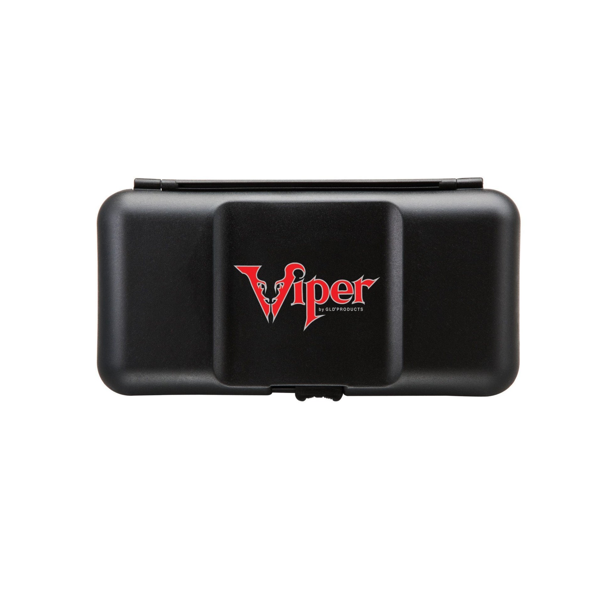 Black hard-shell dart case with red Viper logo and handle on top, compartments visible inside
