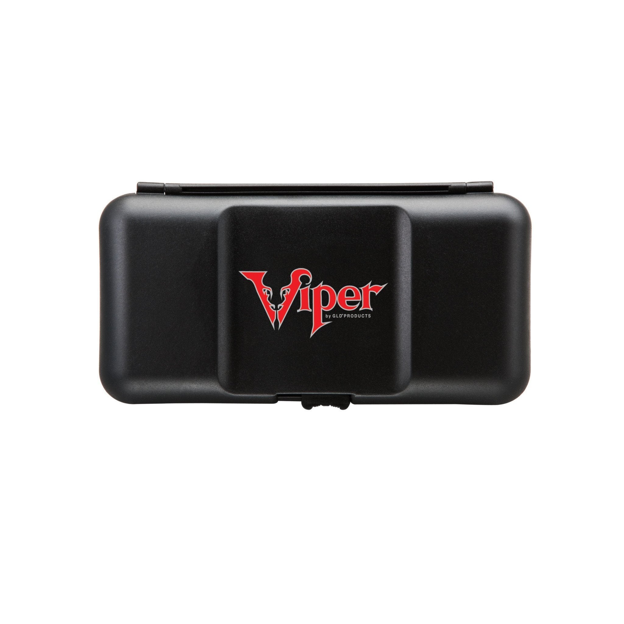 Black hard-shell dart case with red Viper logo and handle on top, compartments visible inside