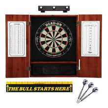 Load image into Gallery viewer, Viper Dead On Sisal Dartboard, Metropolitan Cinnamon Cabinet, Shadow Buster Dartboard Lights &amp; &quot;The Bull Starts Here&quot; Throw Line Marker Darts Viper 
