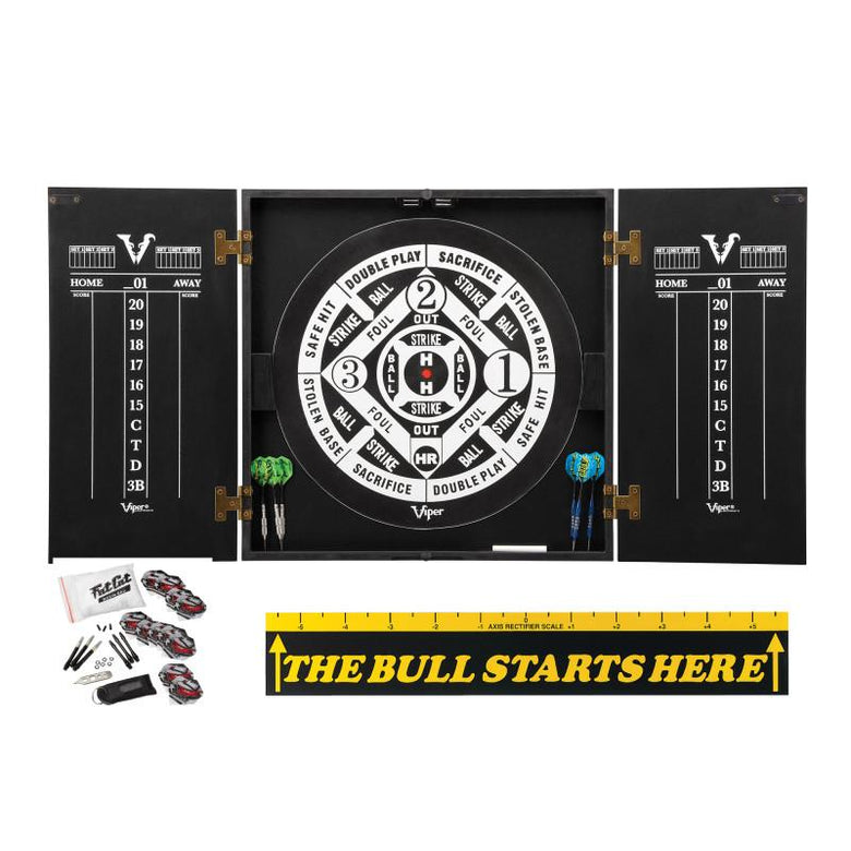 Viper Hideaway Cabinet with Coiled Paper Dartboard, "The Bull Starts Here" Throw Line Marker & Steel Tip Dart Accessories Kit Darts Viper 