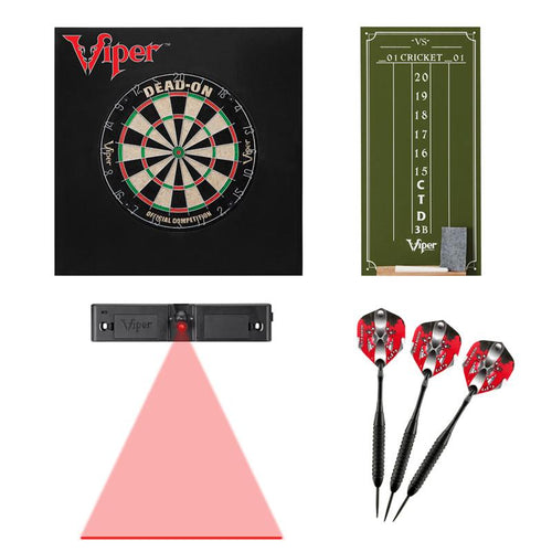Viper Dead-On Bristle Dartboard, Small Cricket Chalk Scoreboard, Black Mariah Steel Tip Darts 22 Grams, Dart Laser Line, and Wall Defender II Darts Viper 