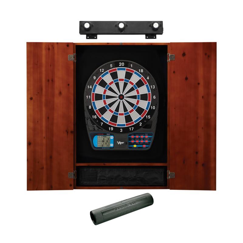 Viper 787 Electronic Dartboard, Metropolitan Cinnamon Cabinet, Dart Mat & Shadow Buster Dartboard Light Bundle Darts Viper 