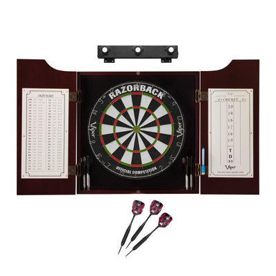 Viper Razorback Sisal Dartboard, Hudson Cabinet, Black Mariah Steel Tip Darts & Shadow Buster Dartboard Light Bundle Darts Viper 