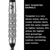 Silver tungsten dart with knurled grip rings and black flight