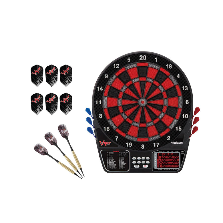 Viper 797 Electronic Dartboard, Warrior Soft Tip Darts & Poly Royal 6ct Slim Flights Darts Viper 