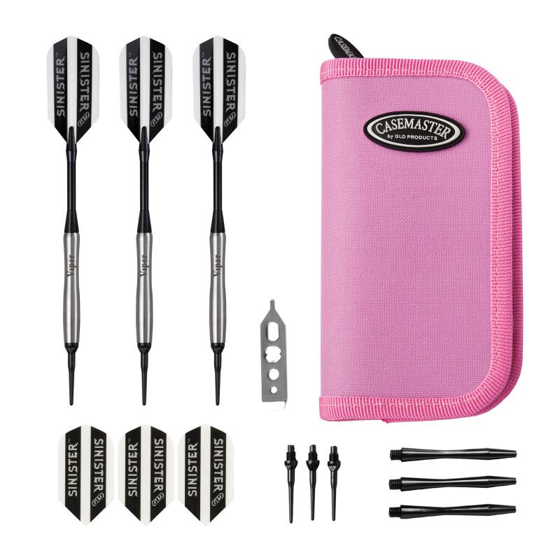 Viper Sinister Tungsten Darts Soft Tip Darts Tapered Barrel 18 Grams and Casemaster Deluxe Pink Nylon Case Soft-Tip Darts Viper 