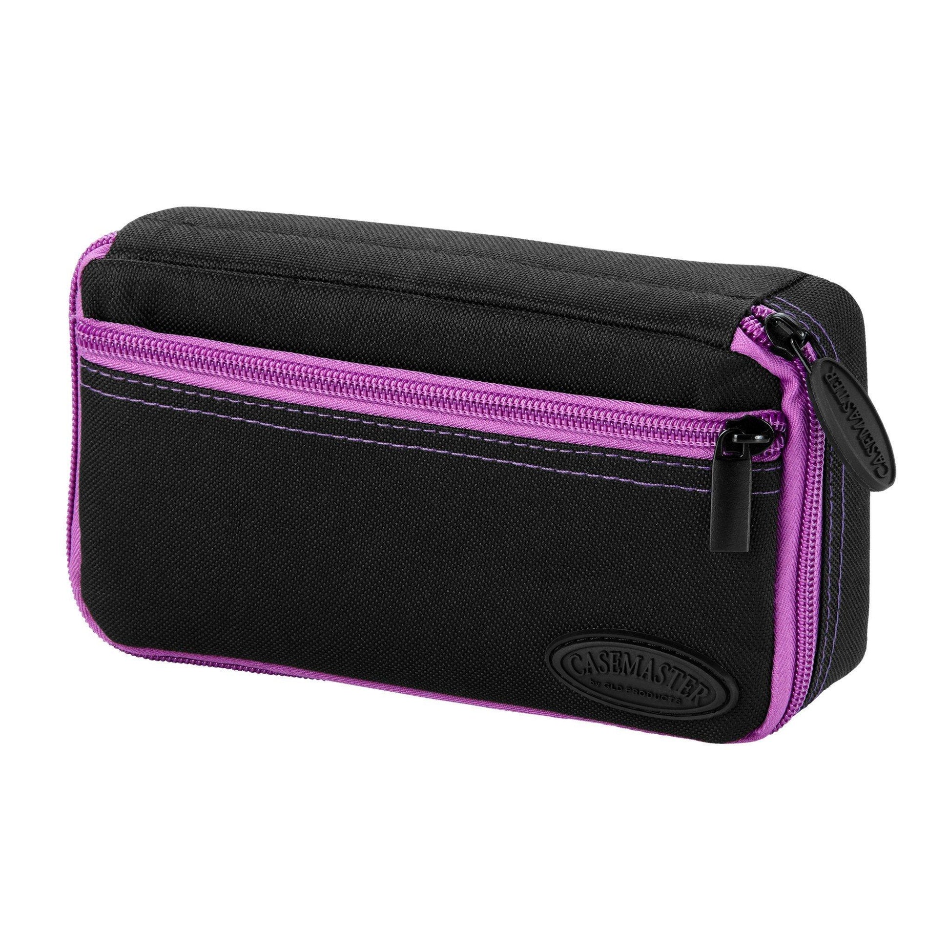Black and magenta zippered dart case with padded interior and carry handle