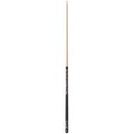 Billiards cue stick with light wood shaft and black grip wrap featuring camouflage pattern design