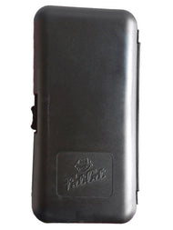 Dark gray hard-shell case with rounded corners and embossed Fat Cat logo on front