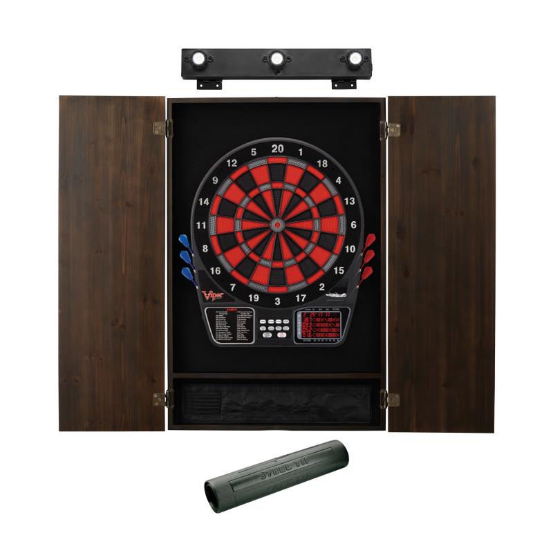 Viper 797 Electronic Dartboard, Metropolitan Espresso Cabinet, Dart Mat & Shadow Buster Dartboard Light Bundle Darts Viper 