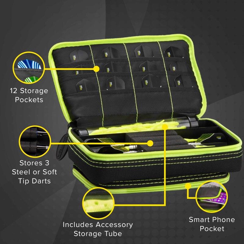 Casemaster Plazma Plus Dart Case Black with Yellow Trim and Phone Pocket Dart Cases Casemaster 