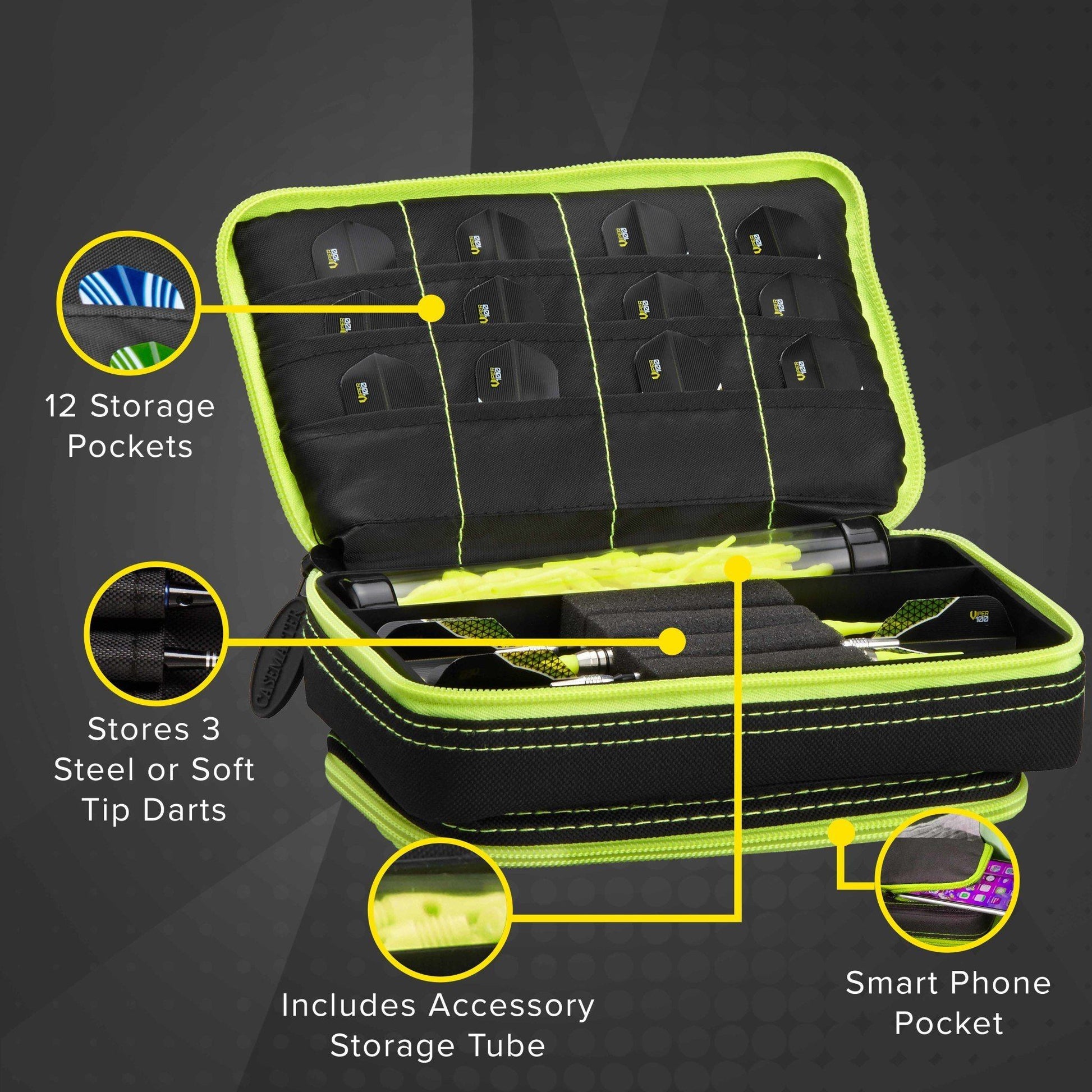[REFURBISHED] Casemaster Plazma Plus Dart Case Black with Yellow Trim and Phone Pocket Refurbished Refurbished GLD Products 