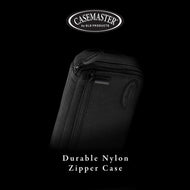 Black nylon dart case with front zipper, metal pulls, and embossed brand oval logo on side