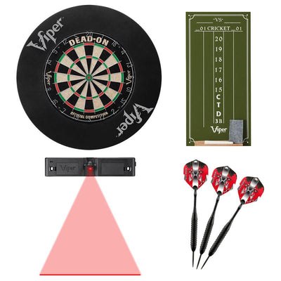 Viper Dead-On Bristle Dartboard, Small Cricket Chalk Scoreboard, Black Mariah Steel Tip Darts 22 Grams, Dart Laser Line, and Wall Defender Darts Viper 