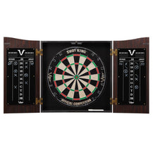 Load image into Gallery viewer, Viper Vault Cabinet with Shot King Sisal Dartboard, Shadow Buster Dartboard Lights, Steel Tip Dart Accessories Kit &amp; &quot;The Bull Starts Here&quot; Throw Line Marker Darts Viper 
