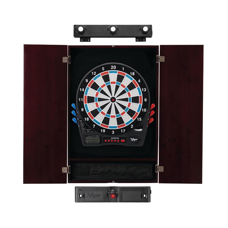 Viper Showdown Electronic Dartboard, Metropolitan Mahogany Cabinet, Laser Throw Line Marker & Shadow Buster Dartboard Lights Darts Viper 