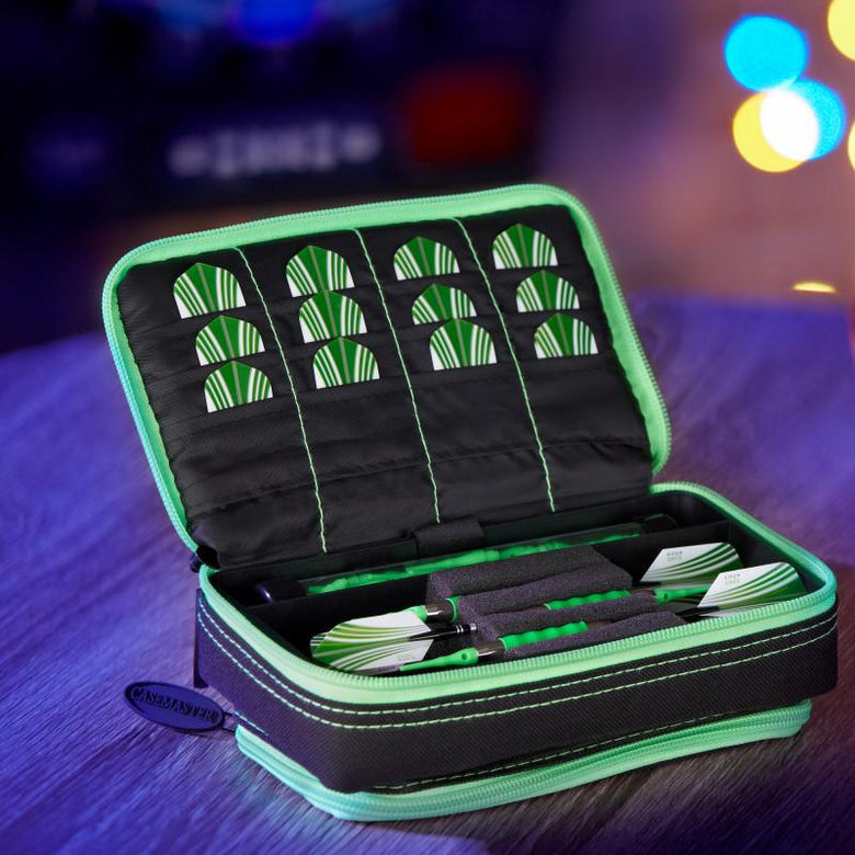 Casemaster Plazma Plus Dart Case Black with Green Trim and Phone Pocket Dart Cases Casemaster 