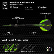 Load image into Gallery viewer, Viper Black Flux 90% Tungsten Steel or Soft Tip Conversion Darts Green 20 Grams
