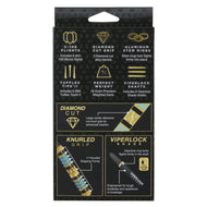 Infographic showing dart components with gold icons and labels on black background