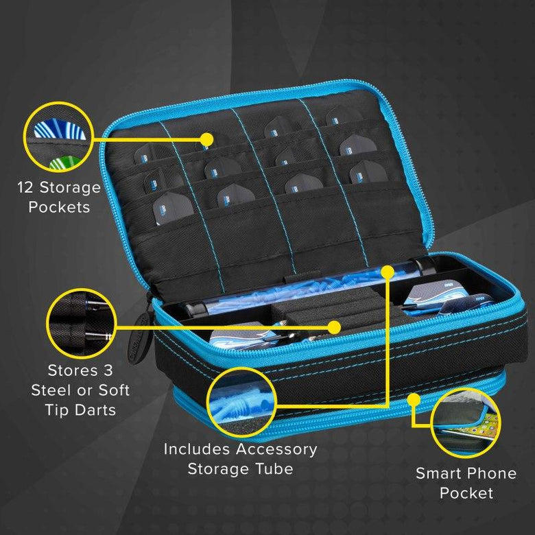 Casemaster Plazma Plus Dart Case Black with Blue Trim and Phone Pocket Dart Cases Casemaster 