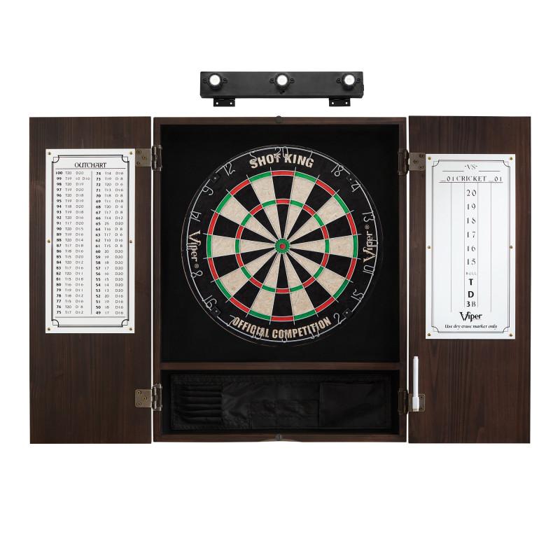 Viper Shot King Sisal Dartboard, Metropolitan Espresso Cabinet & Shadow Buster Dartboard Lights Darts Viper 