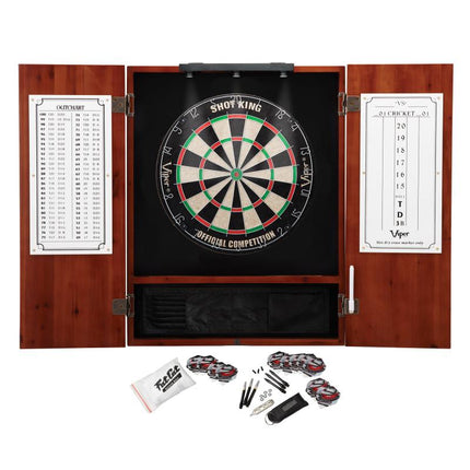 Viper Metropolitan Cinnamon Steel Tip Dartboard Cabinet, Viper Shot King Bristle Dartboard, Viper Shadow Buster Dartboard Lights, and Fat Cat Steel Tip Accessory Value Pack Darts Viper 