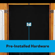 Billiards table with oak wood rails, metal hinges, and pre-installed hardware connector highlighted in blue