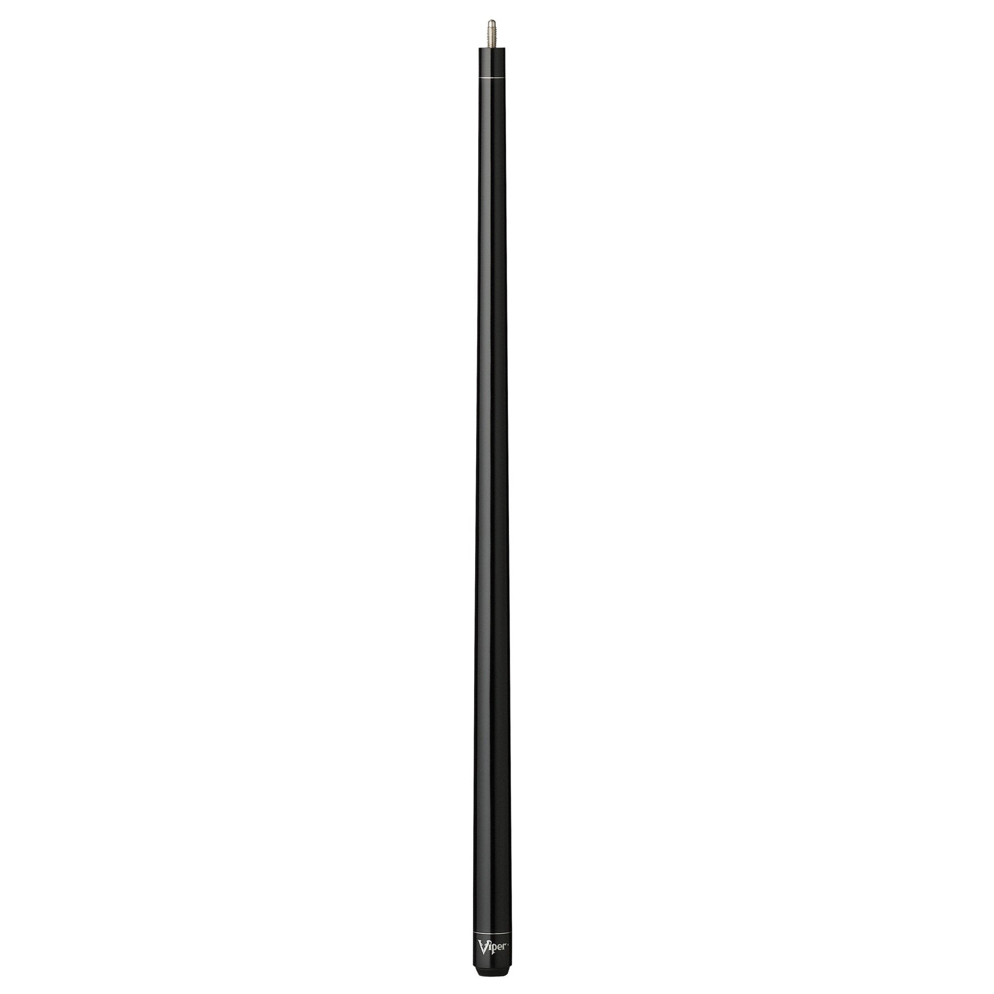 Black cue stick with metal joint at top and wrap-free grip area at bottom