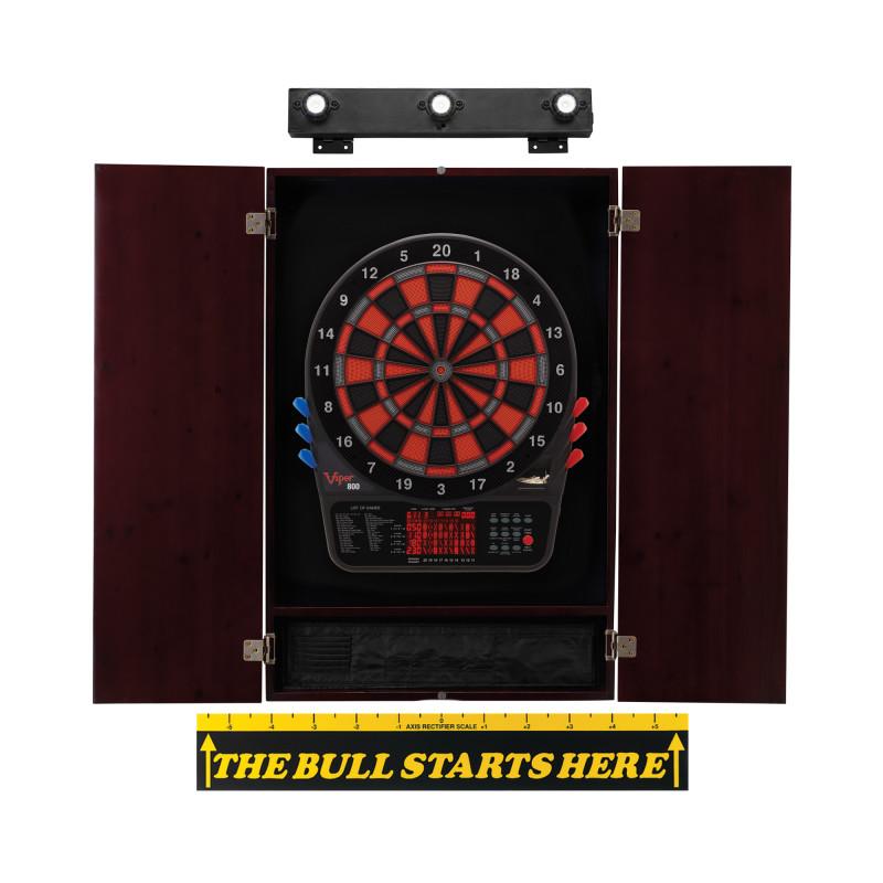 Viper 800 Electronic Dartboard, Metropolitan Mahogany Cabinet, Throw Line Marker & Shadow Buster Dartboard Light Bundle Darts Viper 