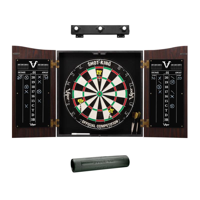 Viper Vault Cabinet with Shot King Sisal Dartboard, Padded Dart Mat & Shadow Buster Dartboard Lights Darts Viper 