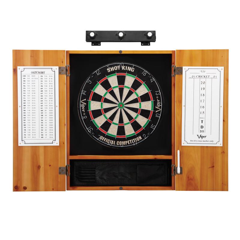 Viper Shot King Sisal Dartboard, Metropolitan Oak Cabinet & Shadow Buster Dartboard Lights Darts Viper 