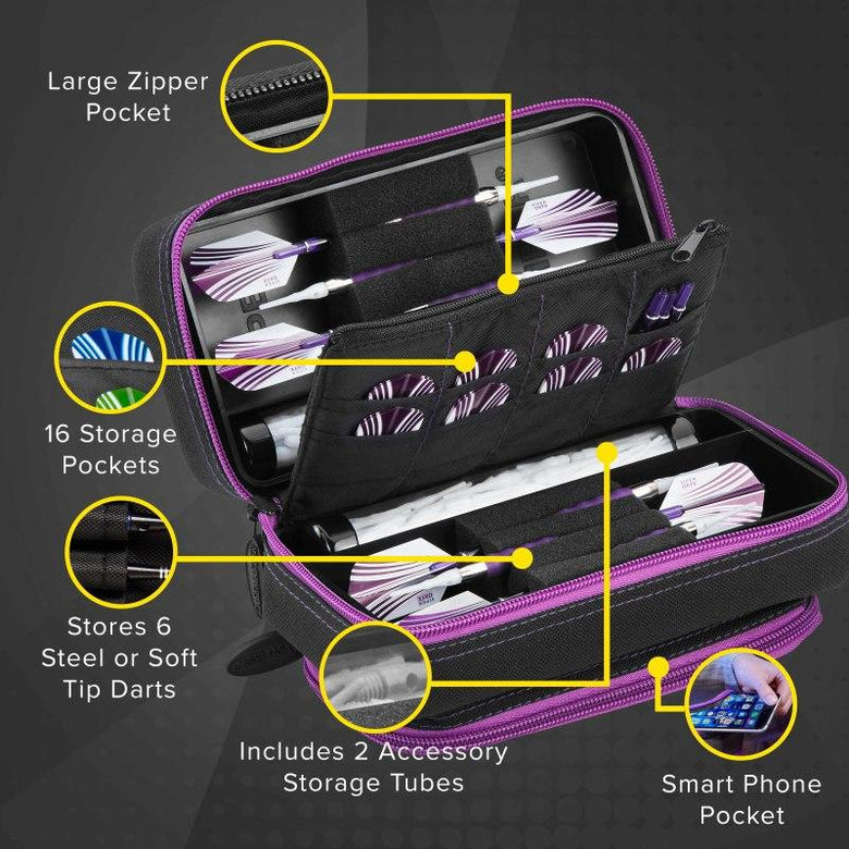 Casemaster Plazma Pro Dart Case Black with Amethyst Zipper and Phone Pocket Dart Cases Casemaster 