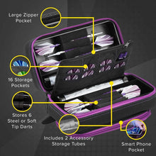 Load image into Gallery viewer, Casemaster Plazma Pro Dart Case Black with Amethyst Zipper and Phone Pocket Dart Cases Casemaster 
