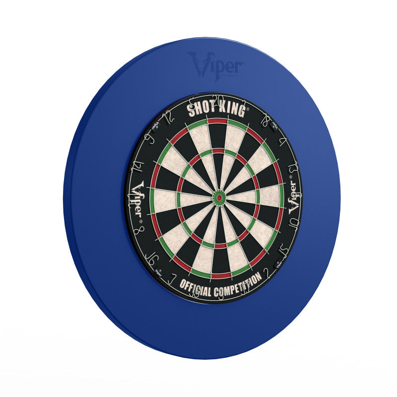 Viper brand dartboard with black face and cream, red, green segments inside royal blue oval surround