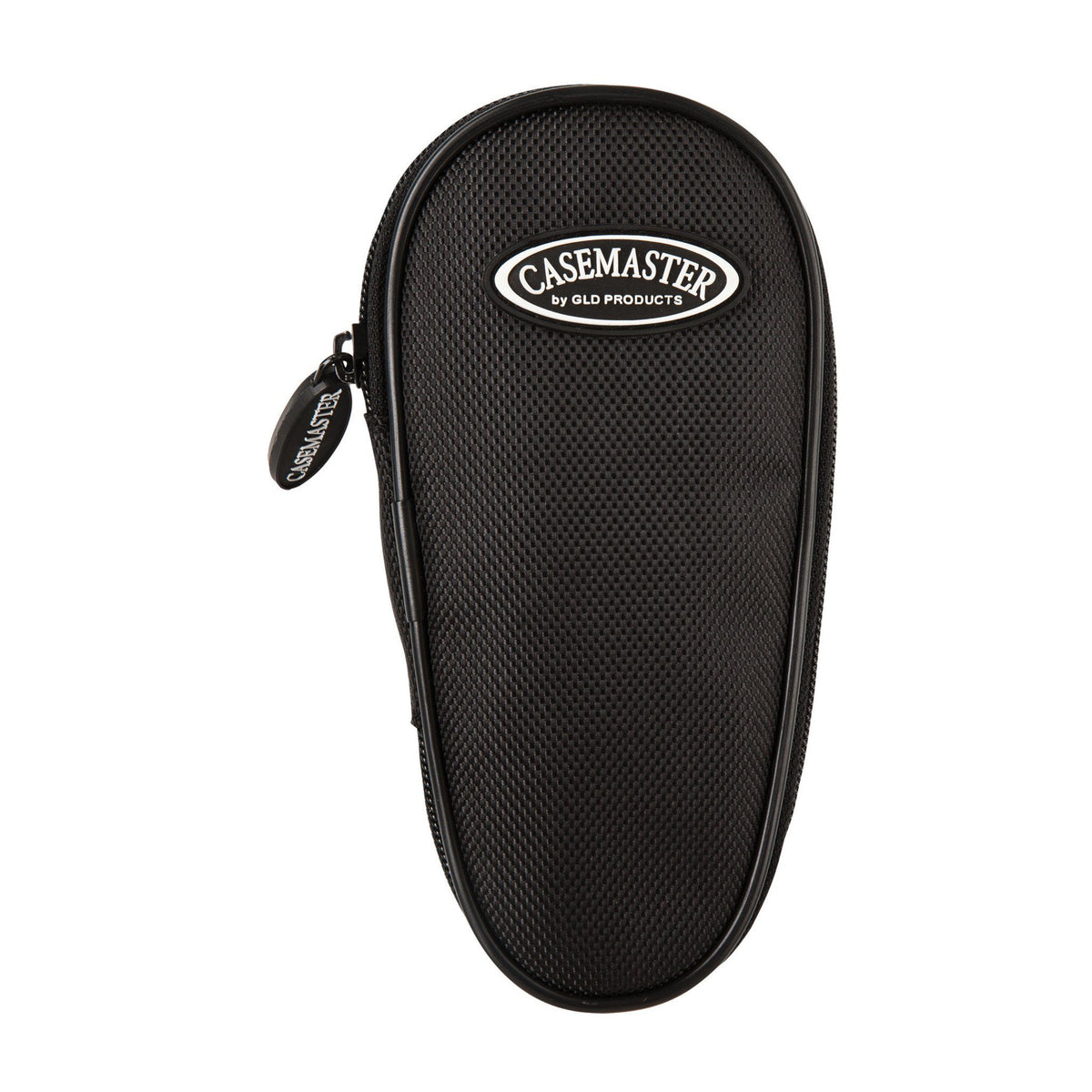 Black Casemaster dart case with textured nylon exterior and white oval logo badge on front