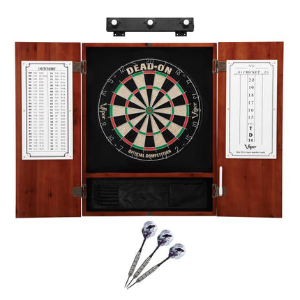 Viper Dead On Sisal Dartboard, Metropolitan Cinnamon Cabinet, Underground The Raven Steel Tip Darts & Shadow Buster Dartboard Lights Darts Viper 