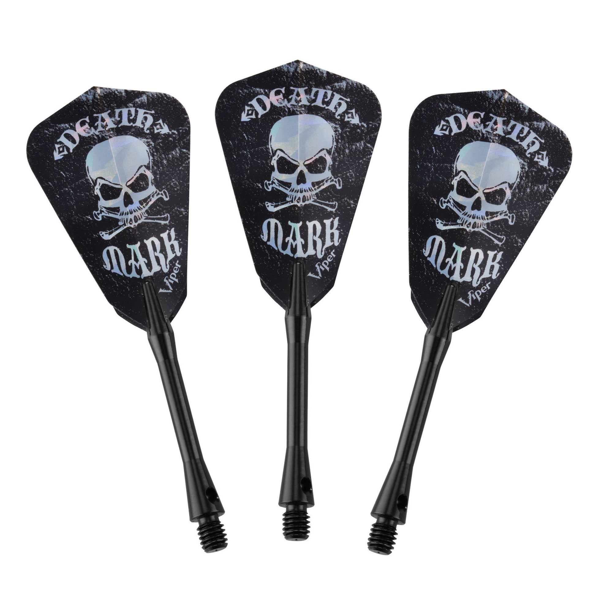 Three black darts with skull design and "Edge Catcher Dark" text on flights