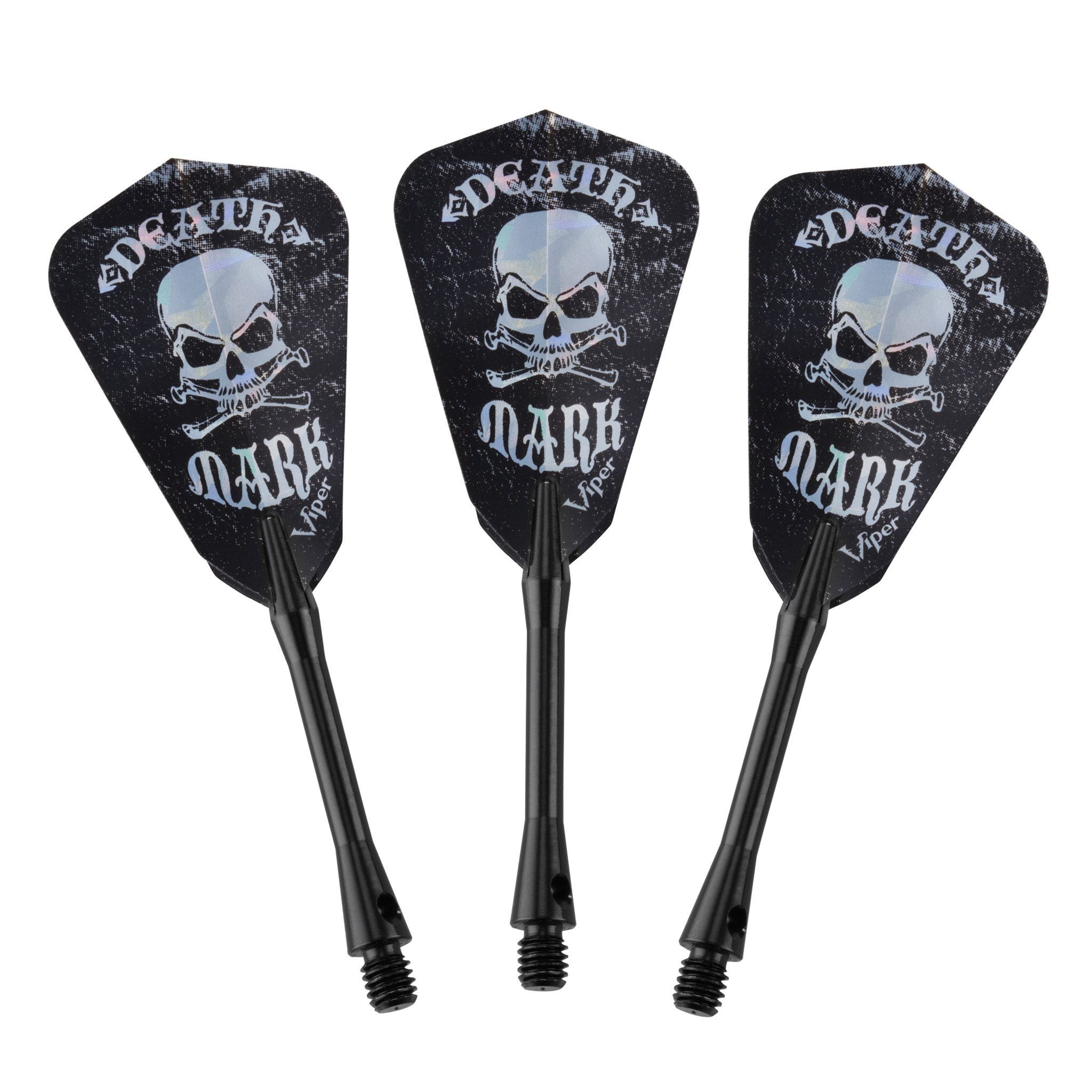 Three black darts with skull design and "Edge Catcher Dark" text on flights