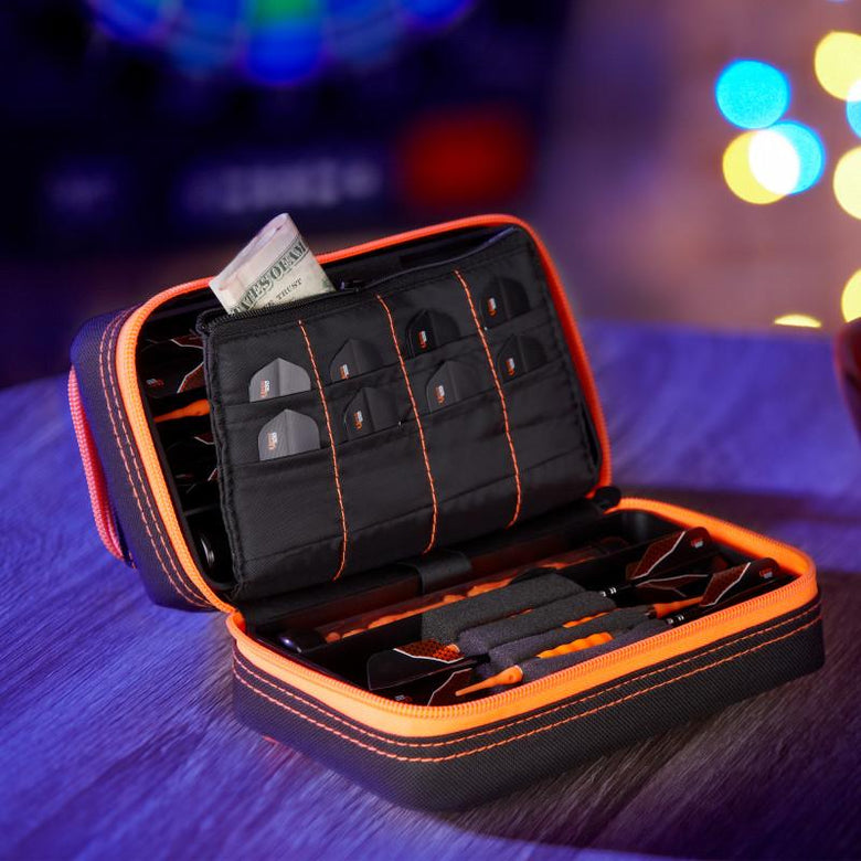 Casemaster Plazma Pro Dart Case Black with Orange Trim and Phone Pocket Dart Cases Casemaster 