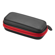 Black and red dart case with rounded top, red mesh zipper pocket, and black carrying handle