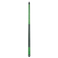 Green and black billiard cue stick with textured grip section and chrome-colored ferrule at top