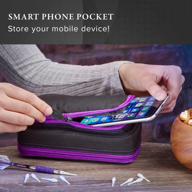 Casemaster Plazma Plus Dart Case Black with Amethyst Zipper and Phone Pocket Dart Cases Casemaster 