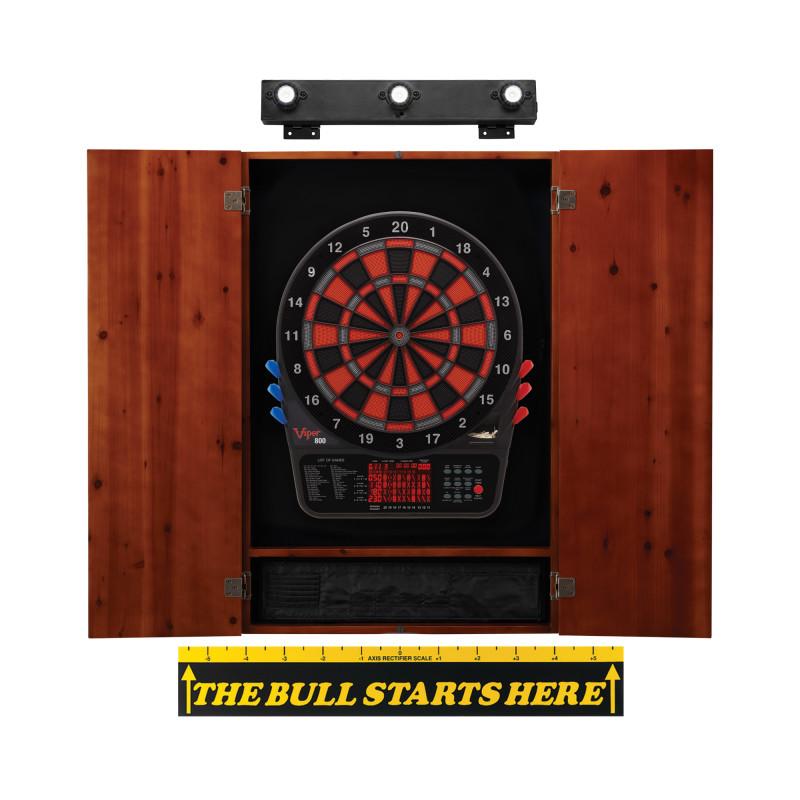 Viper 800 Electronic Dartboard, Metropolitan Cinnamon Cabinet, Throw Line Marker & Shadow Buster Dartboard Light Bundle Darts Viper 